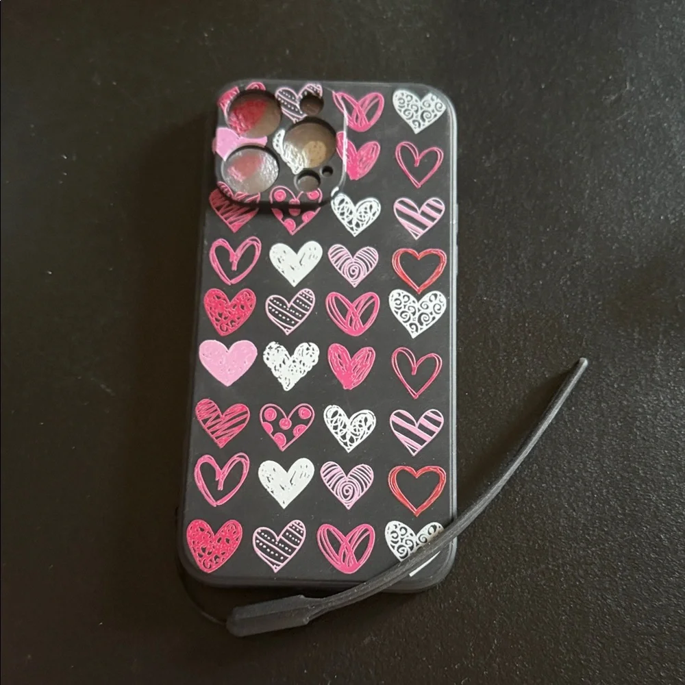 Heart Pattern Phone Case - Black and Pink 14 PRO MAX
